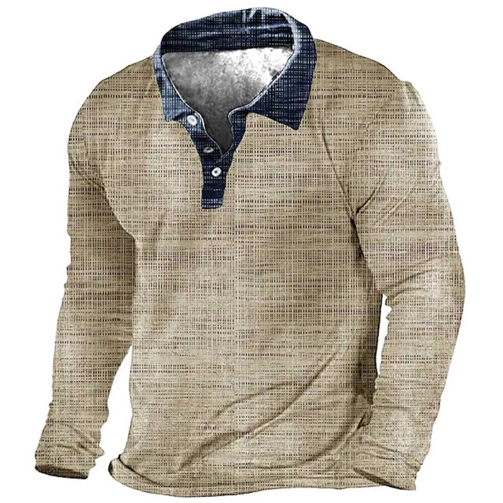 Vintage T Shirt For Men Cotton T-Shirts Graphic Color Block Print Shirt Outdoor Long Sleeve Oversized MenS Clothing TopsM240814
