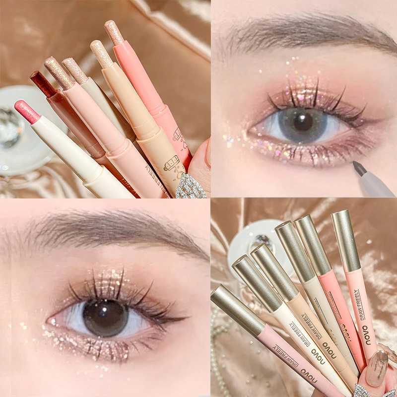Double head Silkworm Eyeshadow Pen Lasting Waterproof and Not Blooming Shiny Pearlescent Eyeliner Gel Pen Eye Shadow Stick Y240813