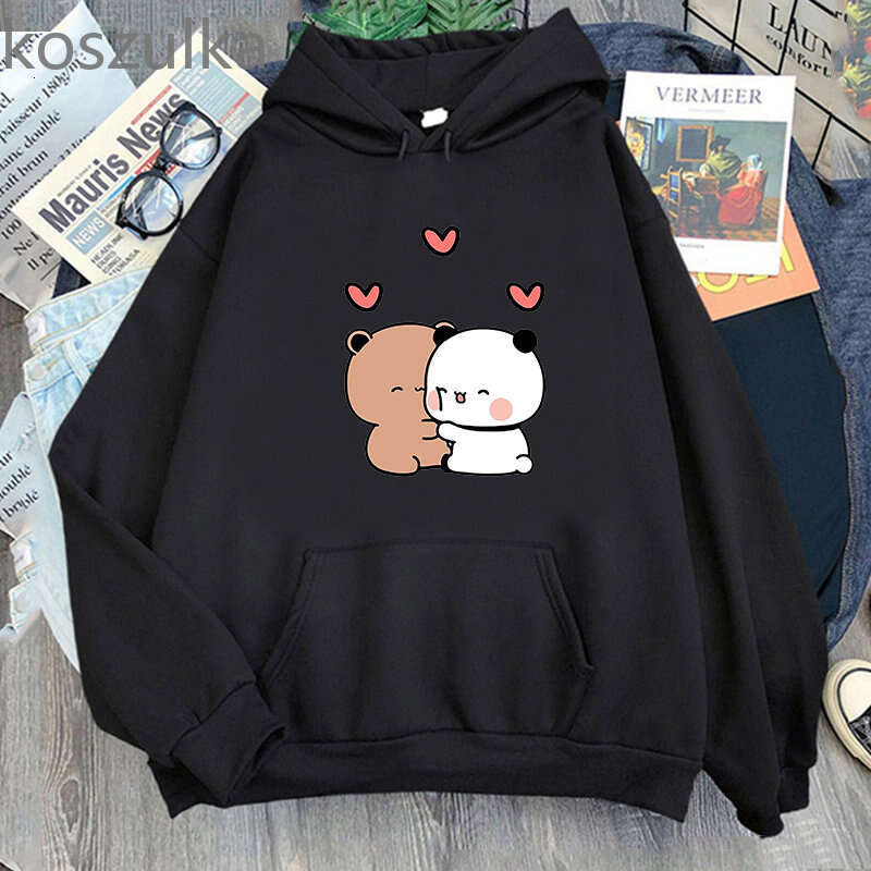 Bear Panda Cartoon Bubu And Dudu Kawaii Print Hooded Men Women Couple Hoodies Plus Size Pullover Haruku Unisex Sweatshirt