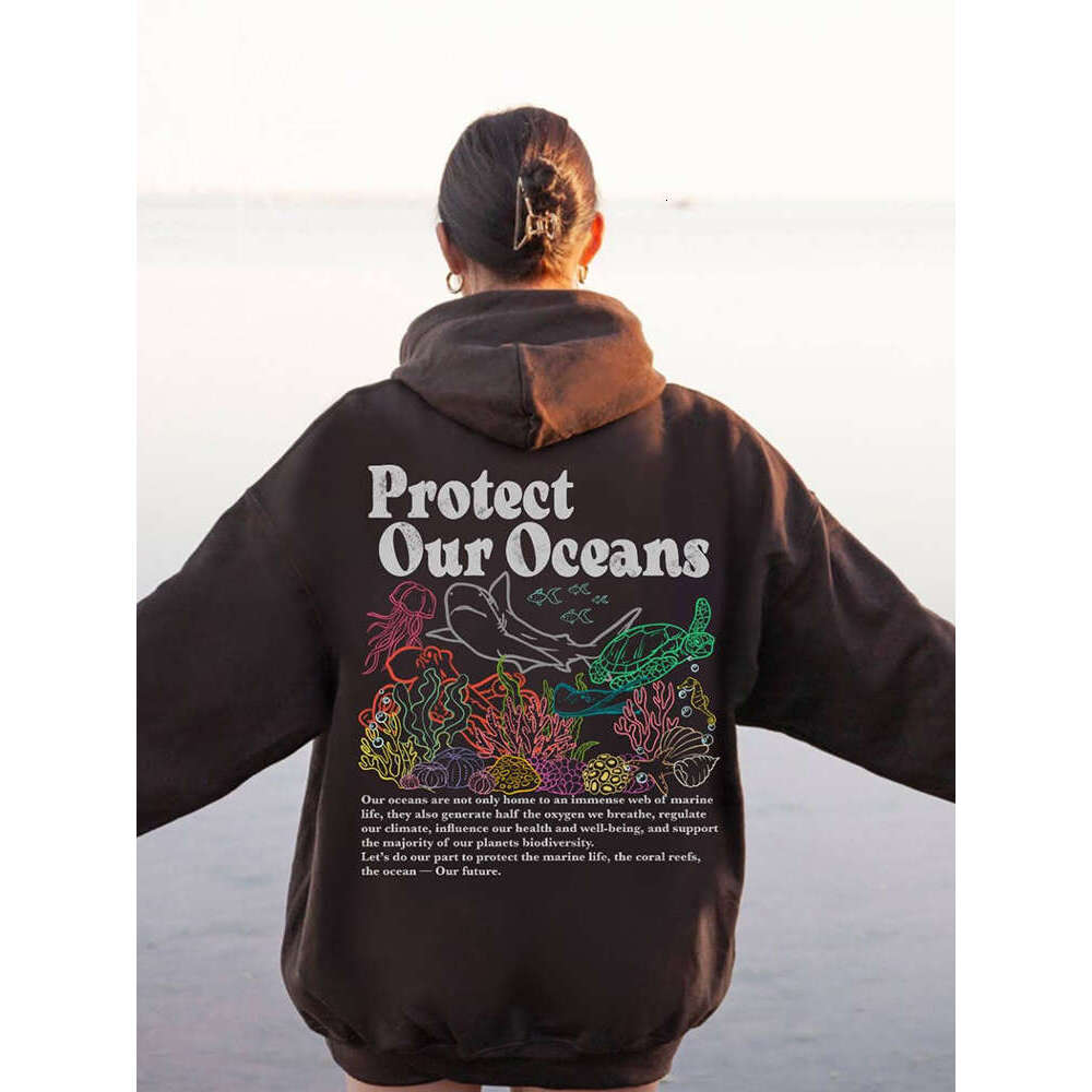 Our Protect Oceans Respect The Local Printed Hooded Women Hoodies Plus Size Sweatshirt Autumn Winter Female Casual Streetwear