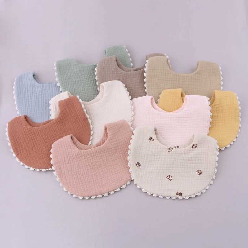 Bibs Burp Cloths Cotton Gause Baby Bibs Solid Color Absorbent Baby Tassel Bib Newborn Burp Cloths Bandana Scarf for Kids Baby Girls Feeding ItemL4812