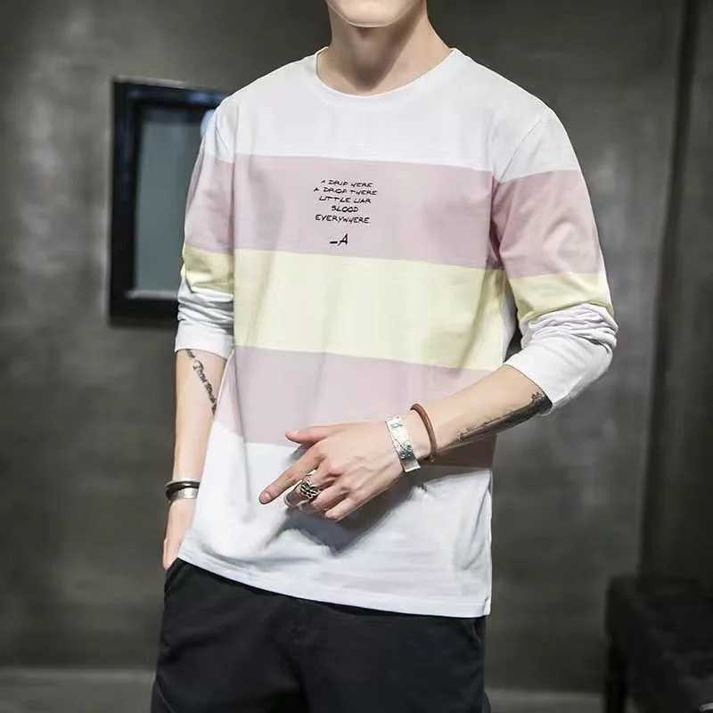 Spring New Mens Long-sleeved T-shirt Loose and Simple Spring and Autumn Mens Casual Long-sleeved T-shirt All-matchM240814