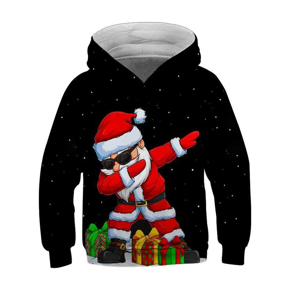 Christmas Santa Claus Print Graphic Hoodies for Children Top Comfy Trendy Hooded Pullover Kids Clothes for Autumn Winter OutdoorY240814