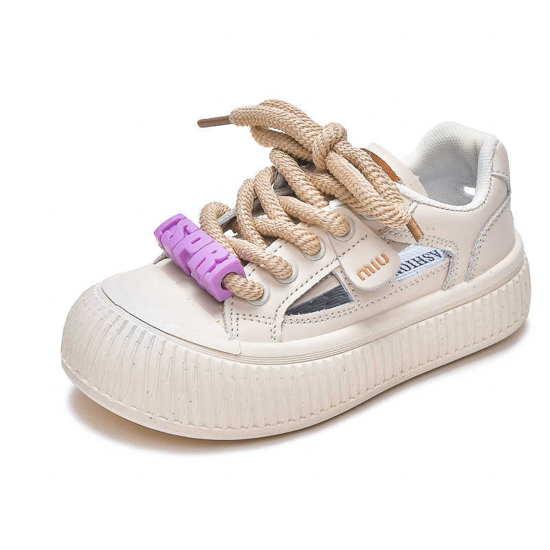 Sneakers Girls Little White Shoes Childrens Board Shoes Frame Sandals 2024 New Anti Kick Soft Bottom Velcro Middle and High School Students Shoes H240