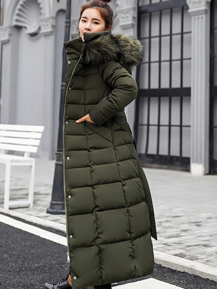 Womens Winter Jacket Long Parkas Winter Wear Korean Fashion Edition Belted Slim Fit Cotton Jacket Padding Warm Windbreak Coat 240813