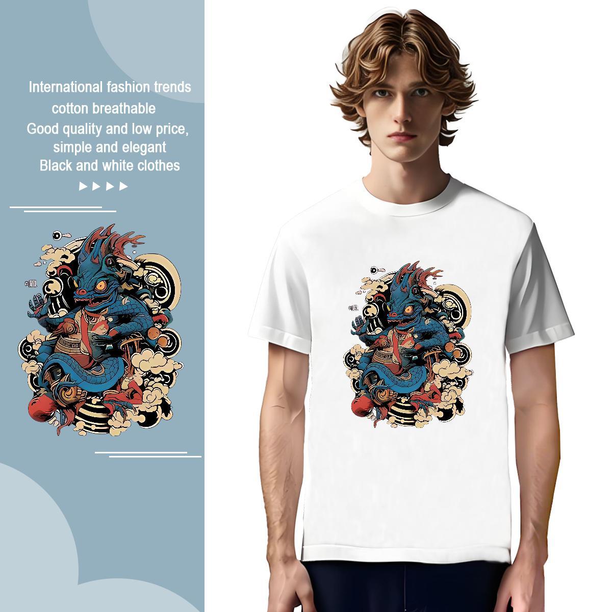 Mens T Shirts 230g 100% Cotton Street wear Hip Hop Breathable Short Sleeve Cartoon Printing L-4XL Couples T Shirts Classic Cool Polos