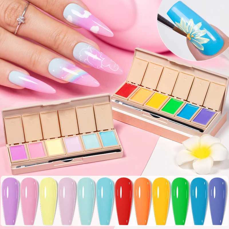 PUENTE 6 Colors Solid Gel Polish Palette Hema Free Pastel Neon Color Painting Gel Soak Off UV Nail Art Gel Varnish For ManicureM240814