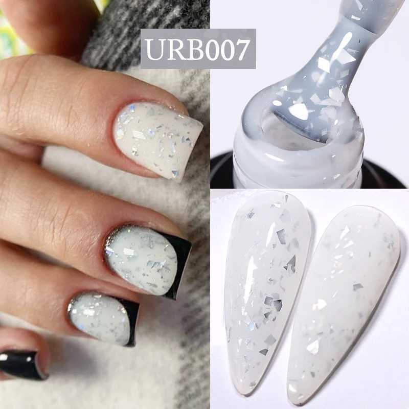 UR SUGAR 7ml Silver Glitter Flakes Rubber Base Gel Polish Milky White Jelly Color Soak Off UV LED Nail Art VarnishM240814