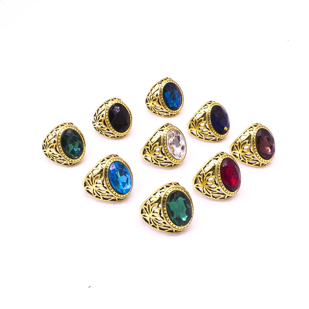 12 Pieceslot Mix Fashion Ring Jewelry Gold Color Retro Oval Colorful Glass Bohemian for Women Party Factory Price 240813