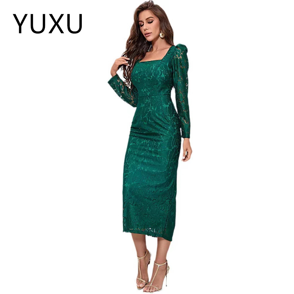 2024 green Lace Beaded Evening Mermaid Prom Dresses Sexy Formal Party Second Reception Gowns Custom plus size Trumpet O Neck Illusion new long sleeves