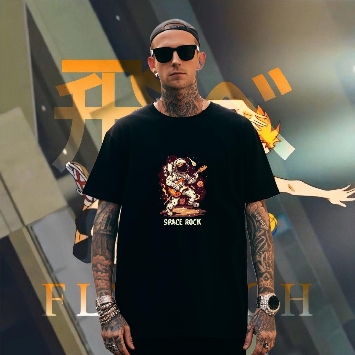 Men T Shirts 100% Cotton 230g universe Summer Casual Breathable Short Sleeve Graphic Mens Tshirts Fashion Unisex Tees Shirts