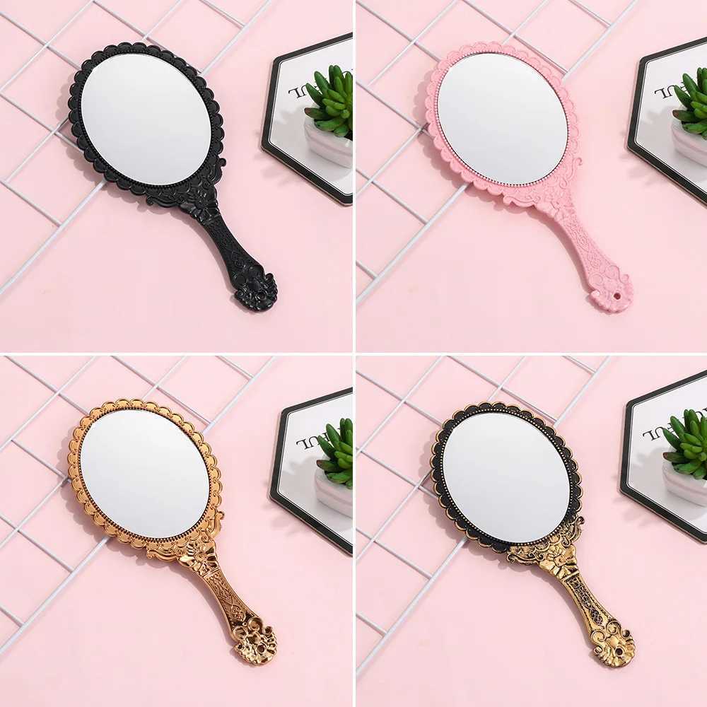 1 piece of retro oval handheld mirror womens standing makeup dress mirror makeup supplies W240813