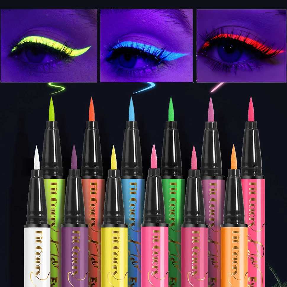 12Colors Liquid Eyeliner Neon Colored Halloween Liner Eyeliner Pen Waterproof UV Blacklight Fluorescent Face Body Paint Makeup Y240813