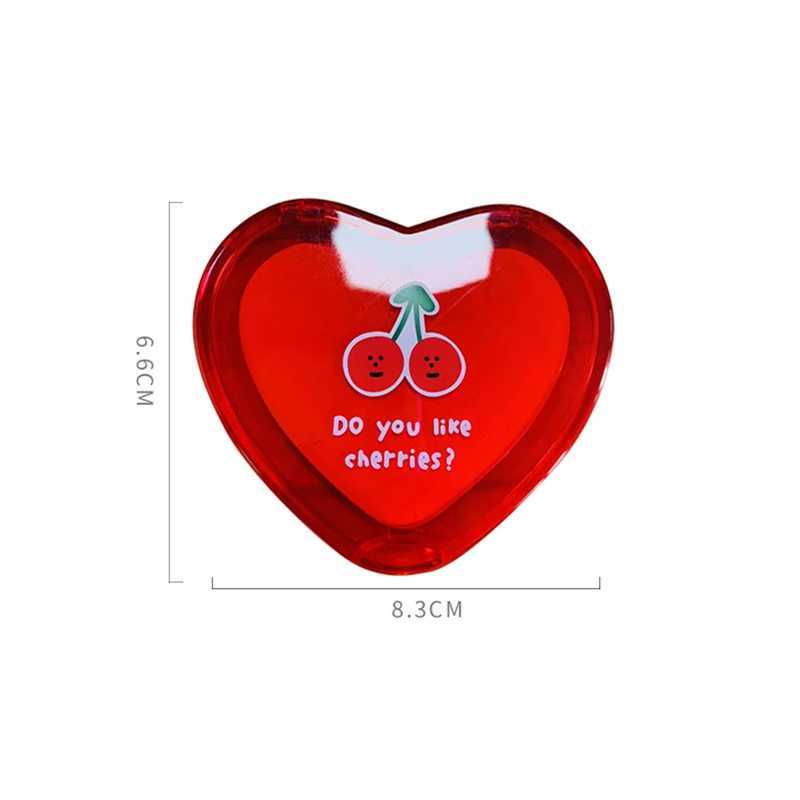 1 heart-shaped cherry mini makeup mirror compact pocket mirror portable double-sided folding makeup mirror womens gift W240813