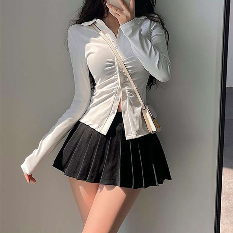 Pleated HOUZHOU with Shorts Women Sexy High Waist Black White A-line Korean Gyaru Mini Tennis Skirt School Girl Summer