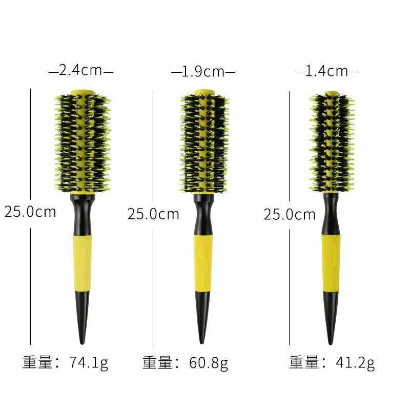 1/6 piece wooden circular hair brush with wild boar mane mixed nylon styling tool ceramic ion hair brush professional W240813