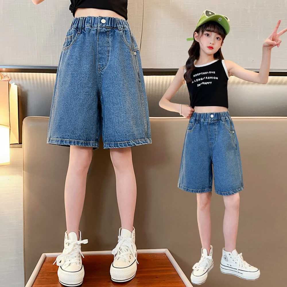 Teen girl denim shorts new summer fashion girl shorts childrens jeans girl shorts solid color girl half pants W240813