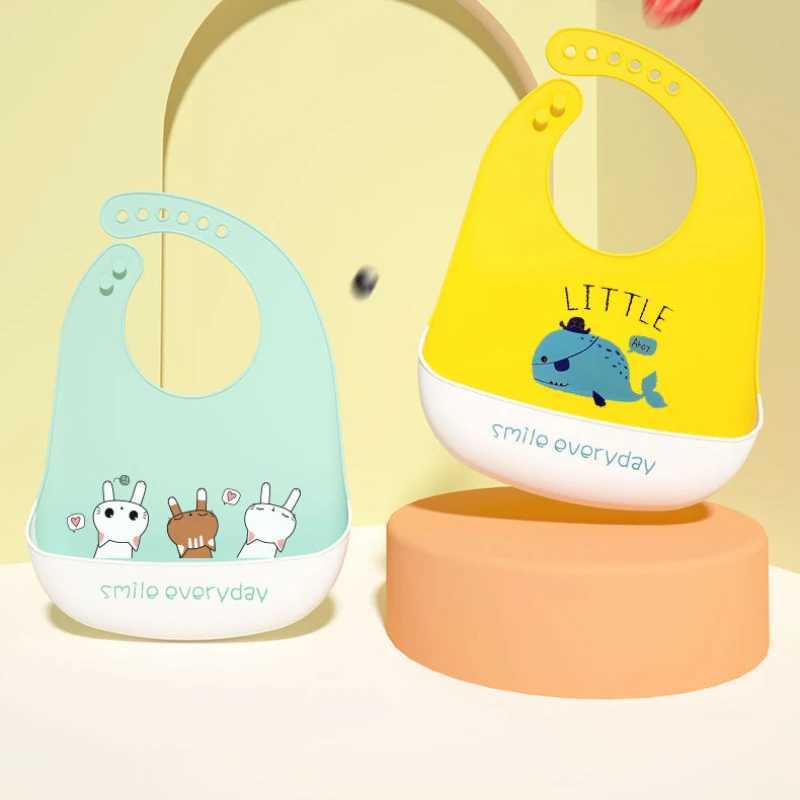 Bibs Burp Cloths Waterproof Baby Silicone Bibs Cute Cartoon Printed Kids Girl Boy Adjustable Children Bib Baby Lunch Feeding Stuff Baby ApronL4812