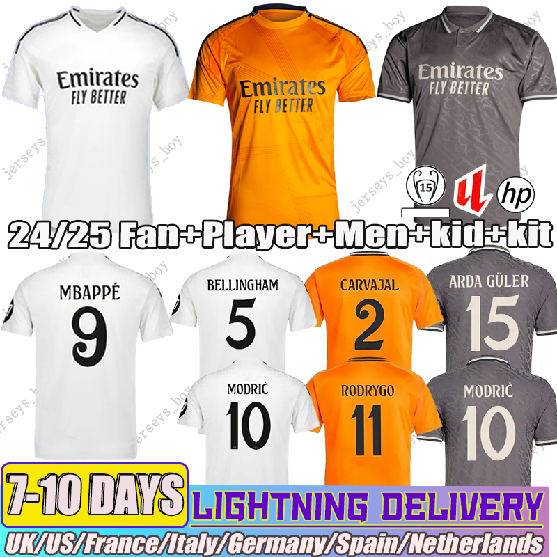 24/25 camiseta madrids kits MBAPPE VINI JR BELLINGHAM Valverde RODRYGO MODRIC Arda Guler Camavinga 2025 football shirt kids fans player adults kids kit