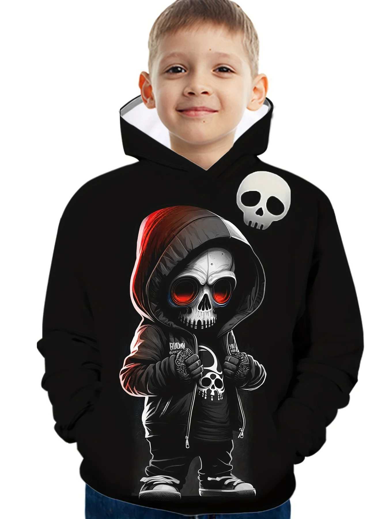Halloween Skeleton Print Boys Casual Long Sleeve Hoodies Boys Sweatshirt for Spring Fall Boys Hoodie Childrens Boys ClothingY240814