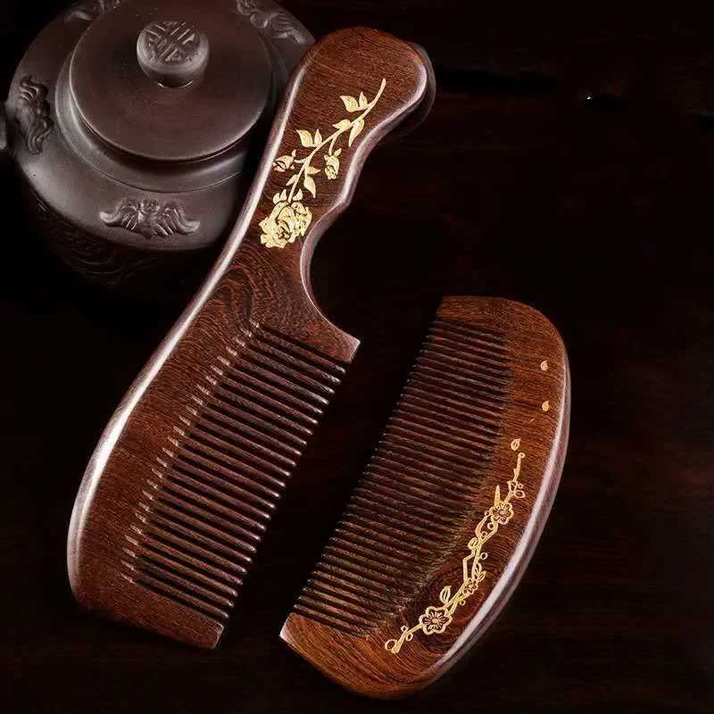 Natural peach wood comb carved peach wood scalp massager anti-static smooth comb hair care tool birthday gift W240813