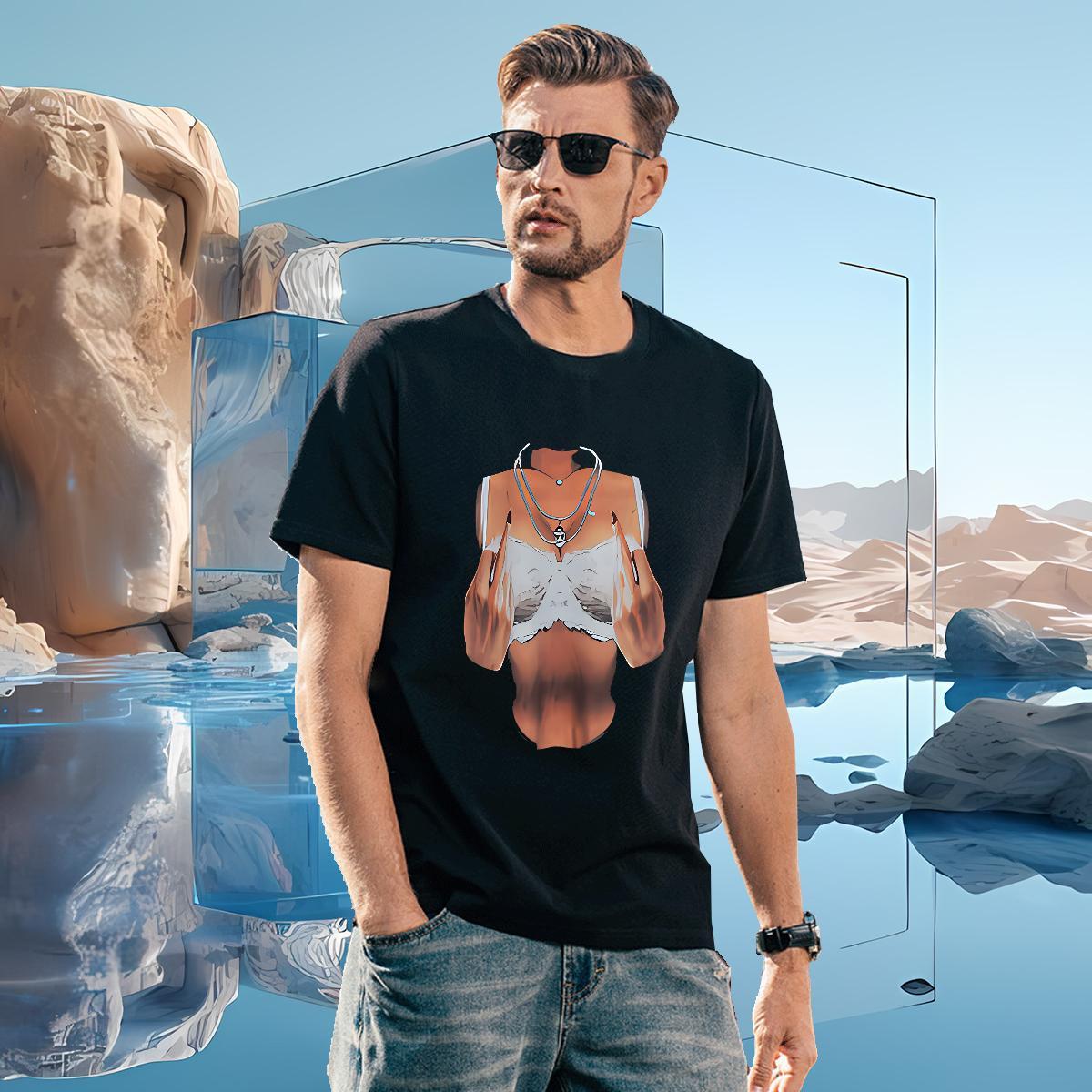 Popular chest T shirt Casual Beach Men Tees 100% Cotton 230g Free Shipping Breathable Short Sleeve Custom Printed Clothings