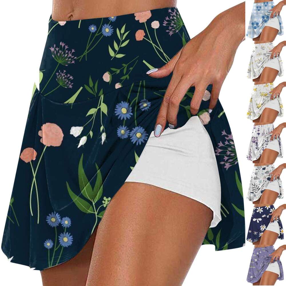 Training Running Women's Floral Printed Casual Sports Fiess Yoga Tennis Golf Badminton Pleated Short Skirt