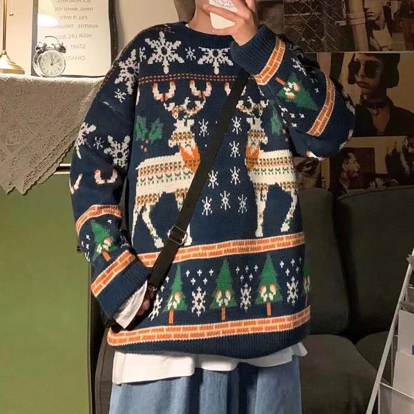 Christmas Style Pullover Sweater Men Y2K Autumn Winter Crew Neck Couples Knit Sweater Fashion Males Loose Sweaters 240821