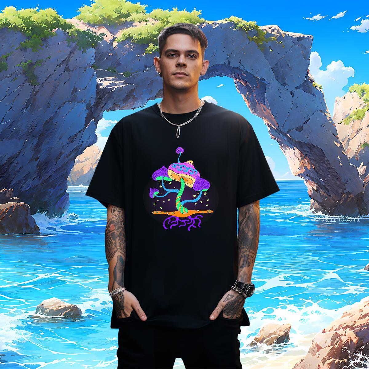 T Shirt For Man 100% Cotton 230g mushroom Hip Hop Street O-Neck Short Sleeve DIY Printed Tshirt for Man Woman New Comfortable Tops Shirt