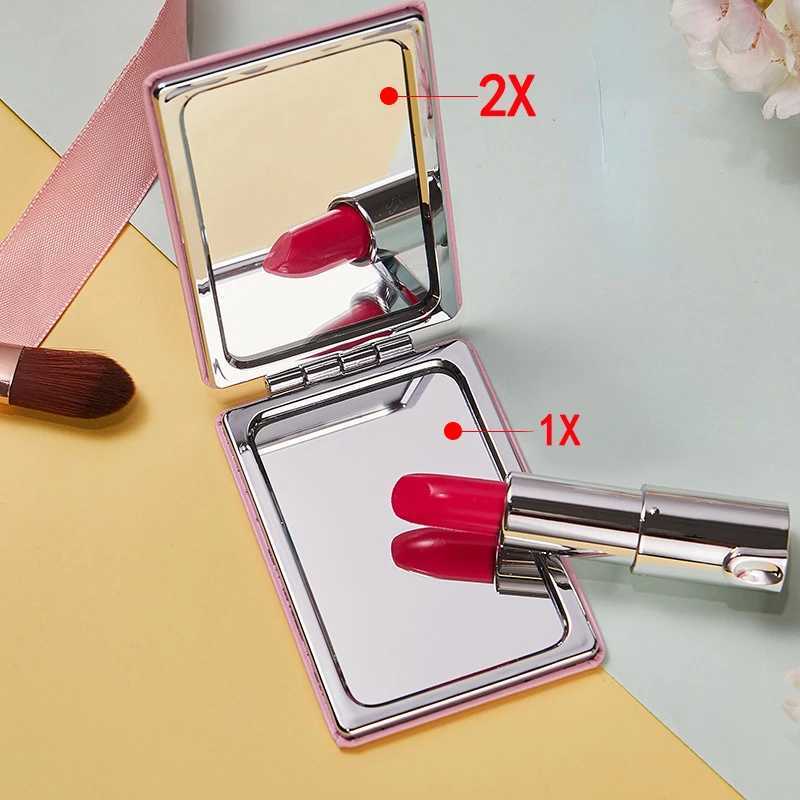 Mini PU makeup mirror with enlarged and folded double pockets mini makeup mirror for travel beauty and makeup tools W240813