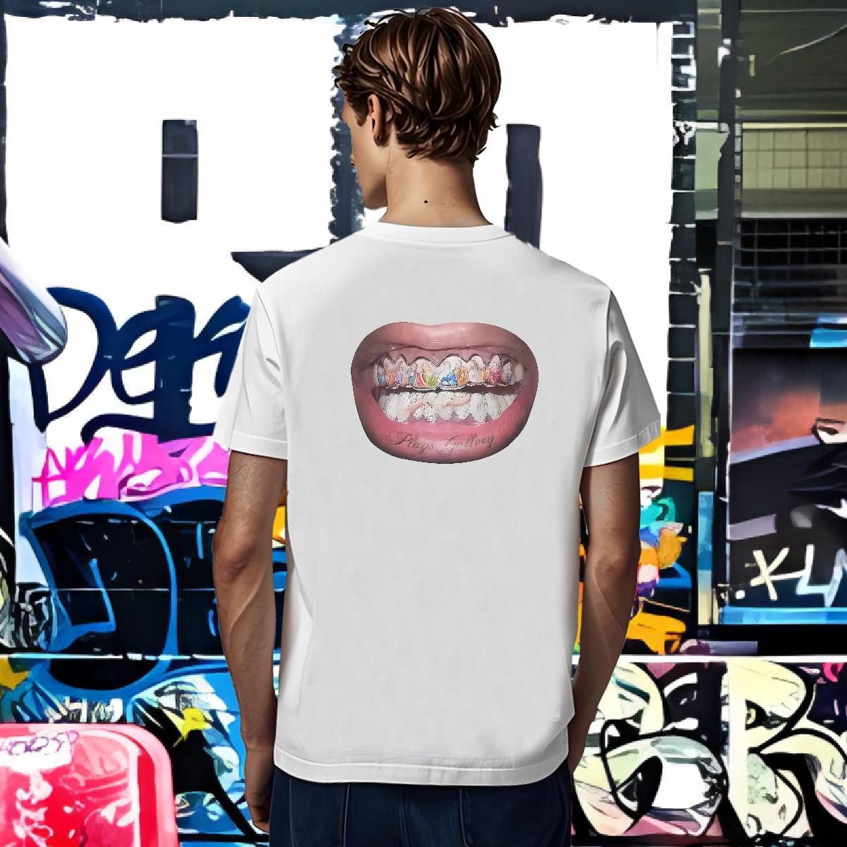 T Shirts Men 230g 100% Cotton mouth Casual Round Neck Short Sleeve Custom Printing Men Tops Tees Stylist Cool Design Polos
