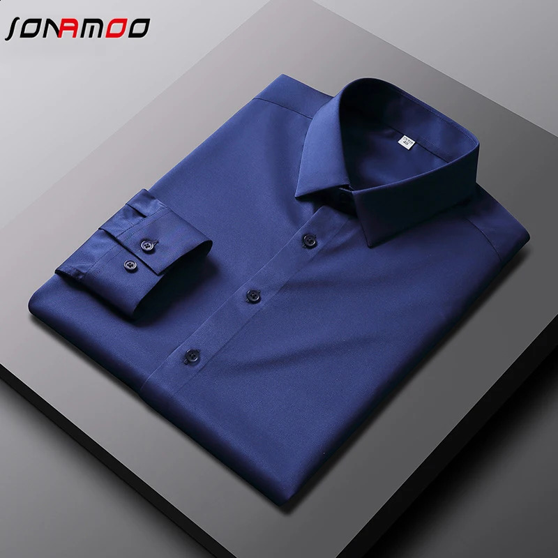 Mens Casual and Fashionable Long Sleeved Solid Color Shirt Non Ironing and Wrinkle Resistant Business Top oo240814