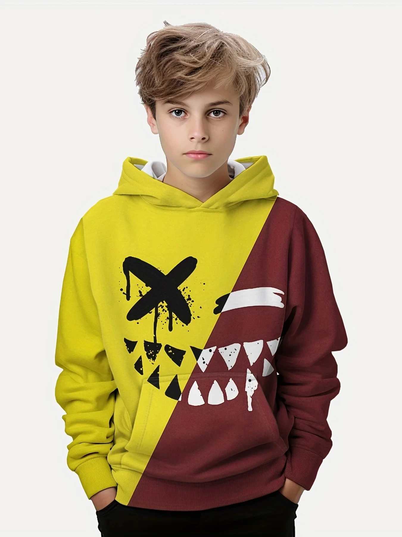 Kids Smiling 3D Print Hoodies Boys Clothes Casual Pullover Boy Hooded Long Sleeve Sweatshirt For Children Spring Fall Kids TopsY240814