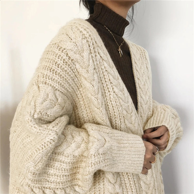 EVNISI Women Loose Warm Long Cardigan Coat Solid Sleeve Knit Thicken Sweater Autumn Winter Streetwear Outerwear 240712