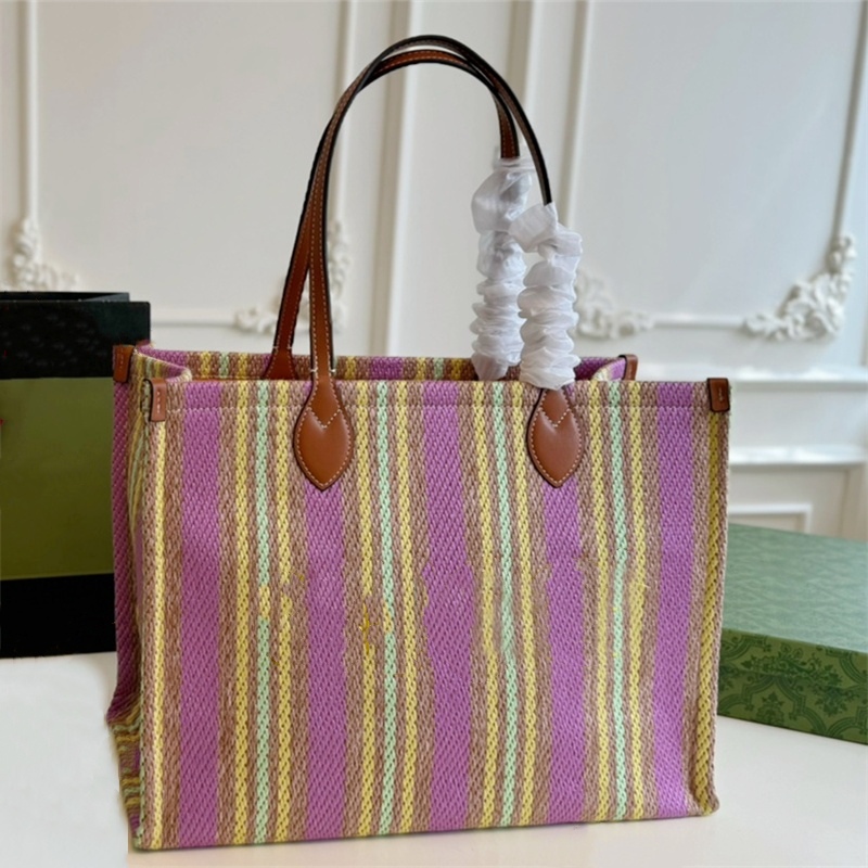 2024 Large Capacity Tote Bag Woman Handbag Luxury Canvas Stripe Totes embroidery letters Vintage Purse 10A