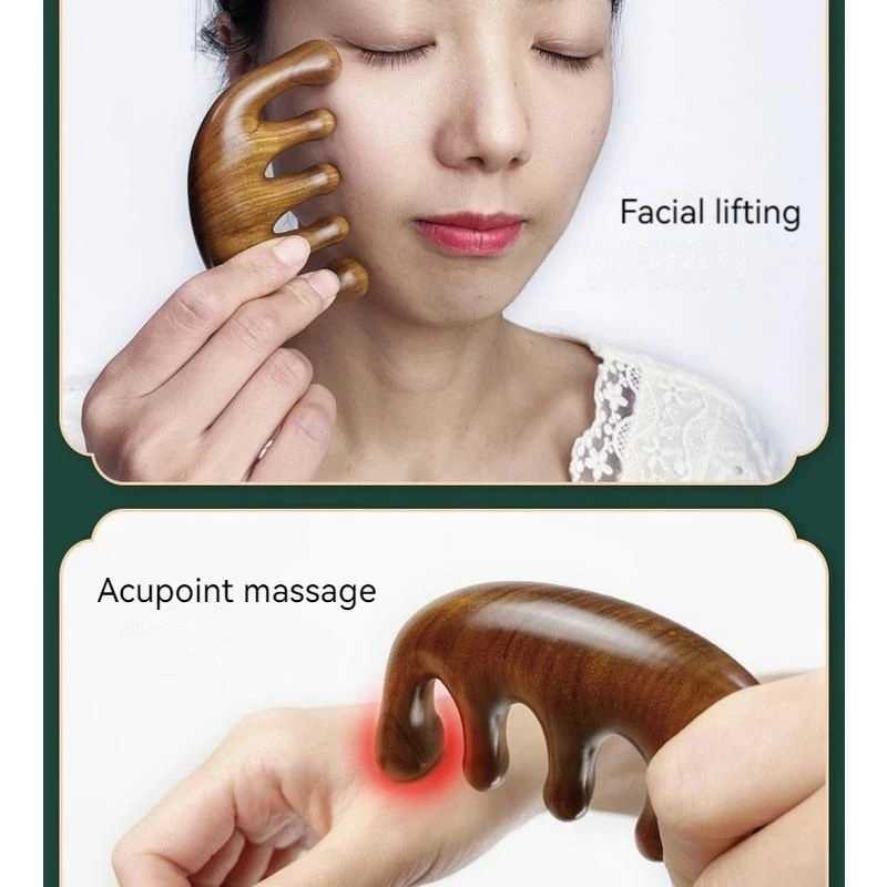 Meridian massage comb with five teeth and no handle Chinese acne hair comb blood circulation sandalwood scalp Meridian comb W240813