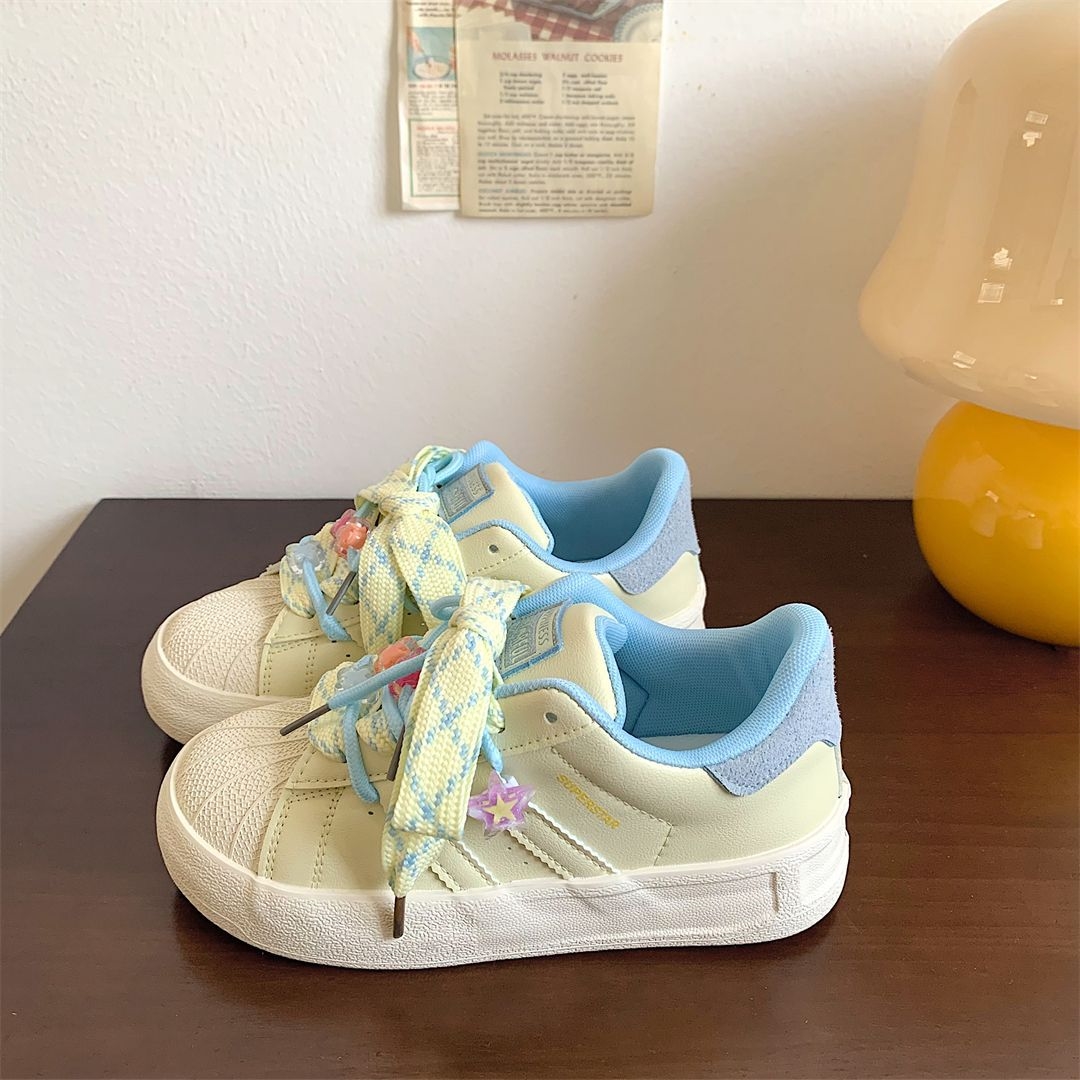 Dopamine color shell head thick soled board shoes women 2024 summer new student small white shoes