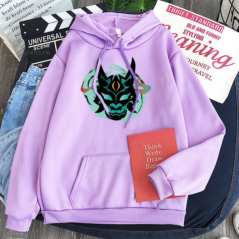 Impact Genshin Xiao Mask Fangs Hoodies Printing Women Men Unisex Haruku Cartoon Plus Size Drawstring Winter Sweatshirts