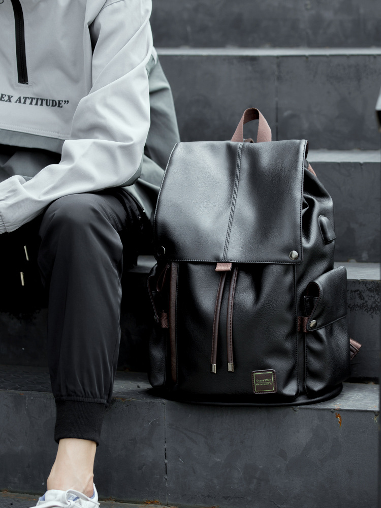 New Korean backpack men's leather fashion travel bag schoolbag casual men's bag backpack