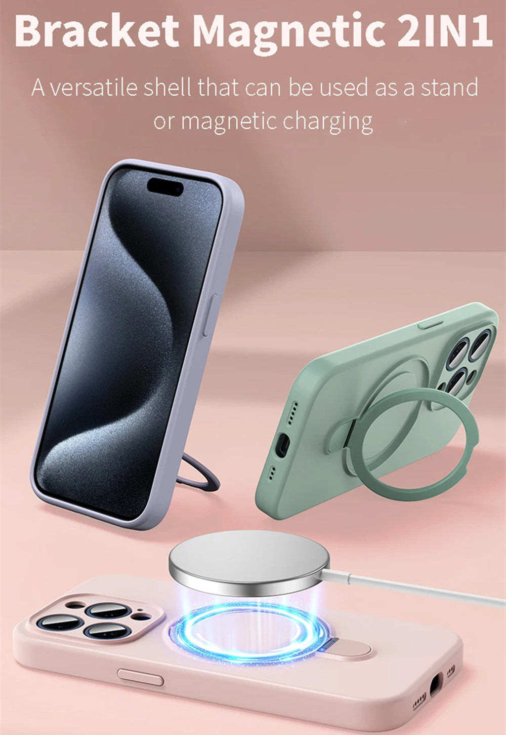 Liquid Silicone Wireless Charging MagSafe iPhone Case for iPhone 14 15 Pro Max 13Pro 15 Plus 11 12 Stand holder Cover