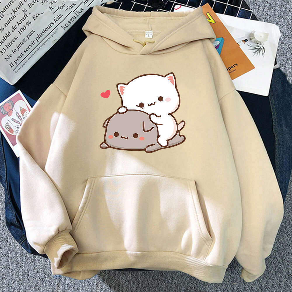 Rubber Haruku And Peach Cat Women Plus Size Hoodie Long Sleeve Sweatshirt Loose Casual Streetwear Girl Korean Couple Clothing