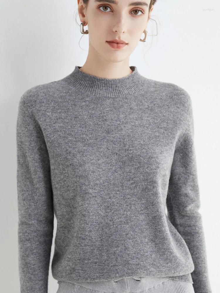 Women's Sweaters Autumn Winter Solid Mock-neck Pullover Sweater For Women Casual Knitwear Female Clothing Basic Soft Tops