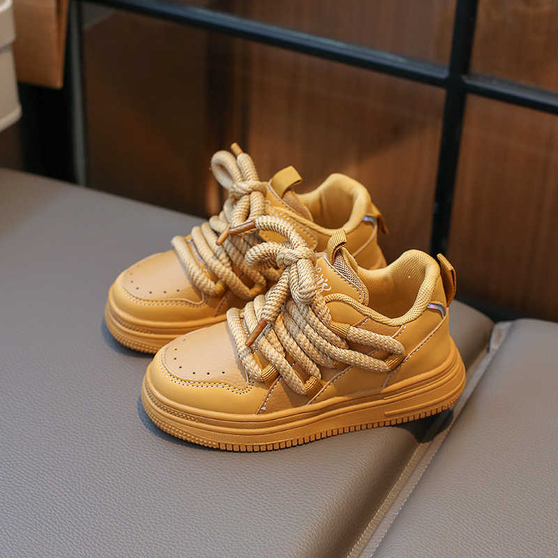 Sneakers 2023 Spring and Autumn New Style Cool Sports Shoes for Little Girls Breathable Board Shoes for Big Boys Soft soled Lightweight Yellow Shoes H