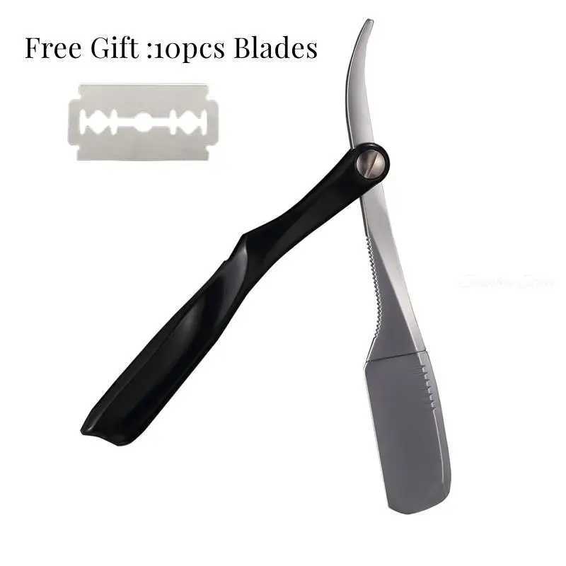 Men Shaving Barber Tools Straight Manual Razor Hairdressing Knife Eyebrow Shaving Stainless Steel Straight Razor Free 10 BladesM240814