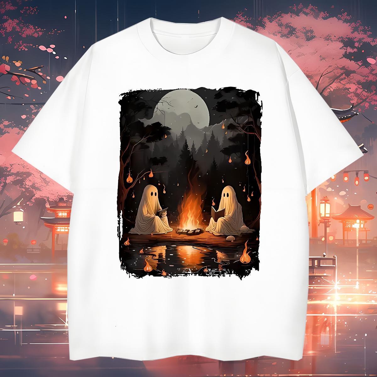 Loose T-Shirts halloween Crew Neck Breathable High Street Hip Hop White Plus Size 230g Cotton Mens Tshirts 2024 New Tops