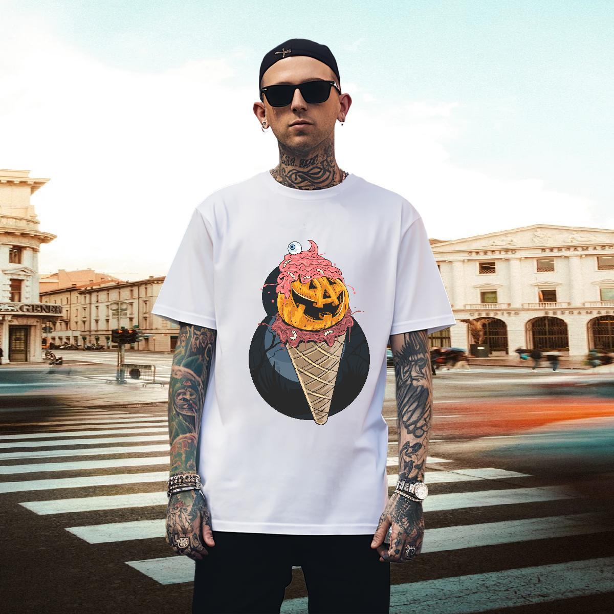 Classic Men T Shirts Halloween Breathable Short Sleeve Street Wear Plus Size Cartoon 230g Cotton Men Tees Factory Direct Clothes