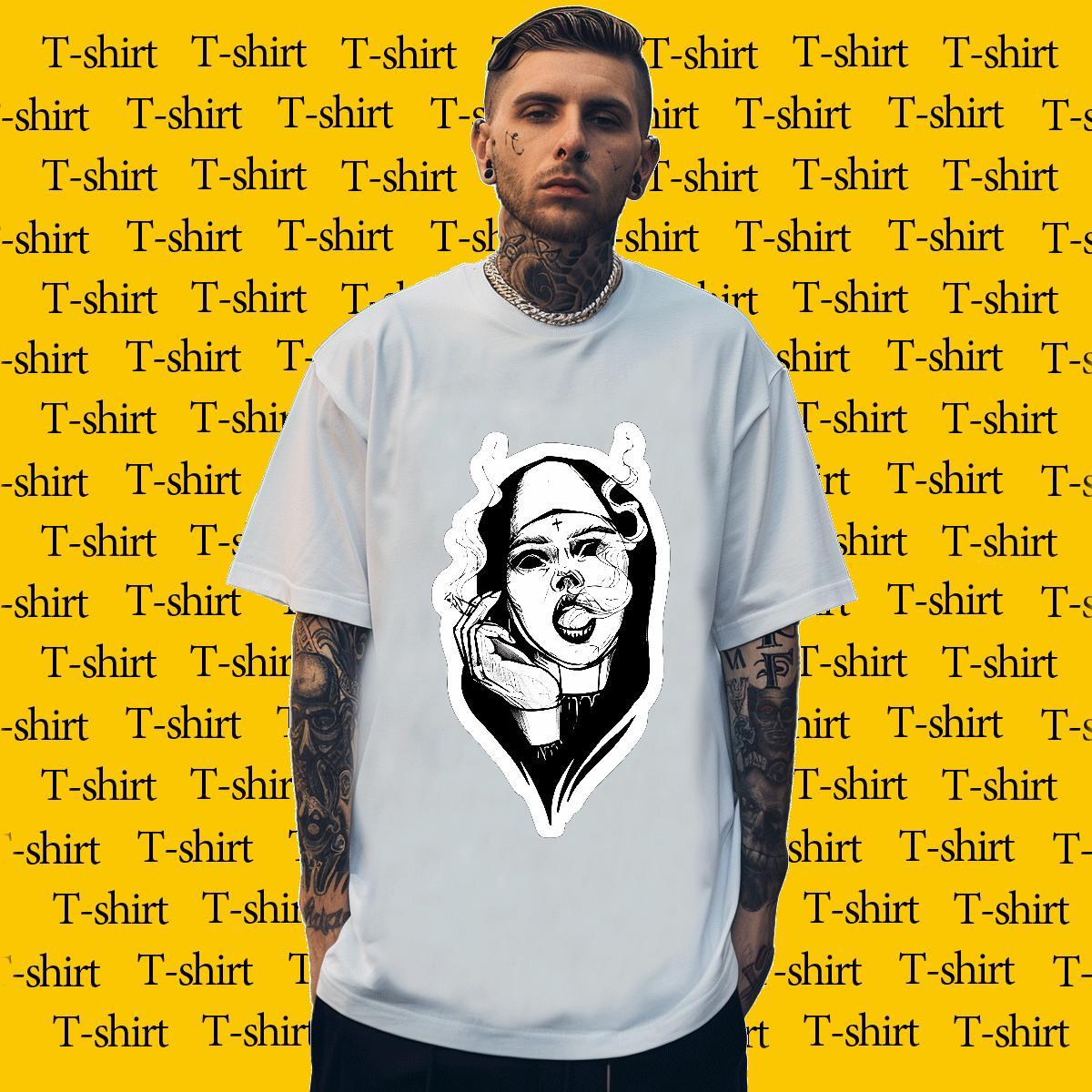 T shirt 230g 100% Cotton nun High Street Hip Hop Crew Neck Custom Cartoon Men Clothes T-Shirt Fashion New TOP Quality Wear