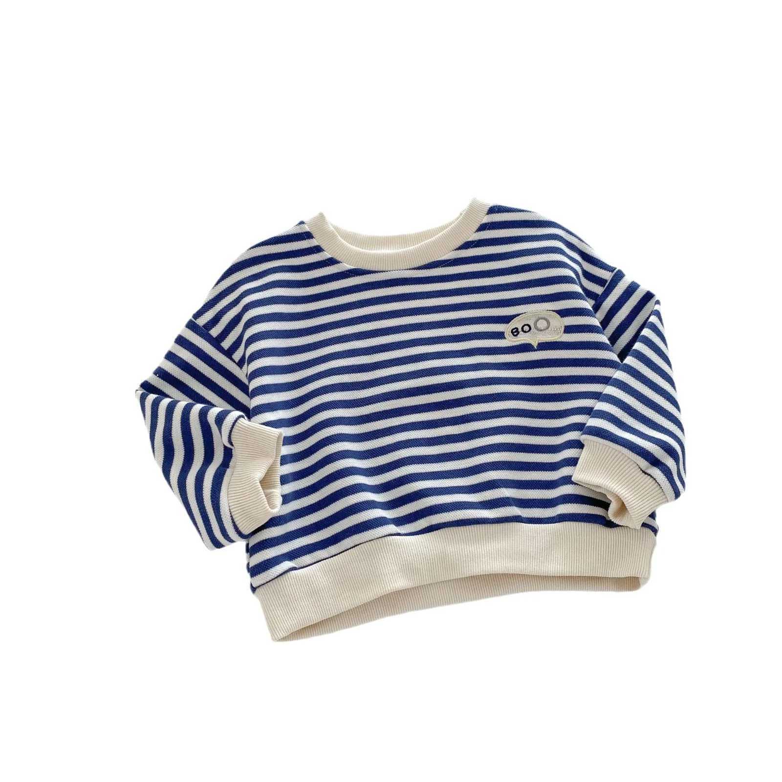 Spring Autumn 2024 Children Boys Sweatshirts Letter Embroidery Patched Baby Boys Elastic Hem Striped Stylish Little Boy PulloverY240814