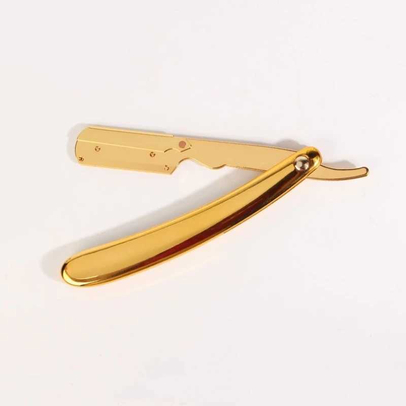 Electroplated Gold Razor Manual Folding Shaver Straight Edge Shaving ABS Handle Beard Trimmer Barber Shop Facial Cleaning ToolsM240814