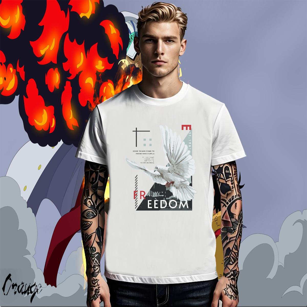 Classic Men Clothes T-Shirt Home Outdoor 230g Cotton Oversized 3XL 4XL O Neck Short Sleeves eagle T shirt New Wear
